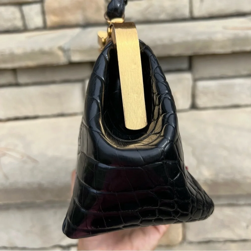 VINTAGE WA Weymouth American made in England black leather handbag purse - Picture 8 of 11